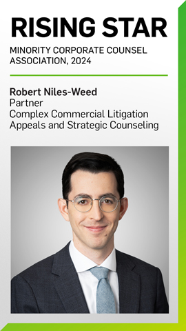 Robert Niles-Weed Named a 2024 Rising Star by Minority Corporate Counsel Association
