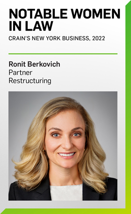 Ronit Berkovich Named Among 2022 Notable Women in Law by Crain’s New York Business Ronit Berkovich Named Among 2022 Notable Women in Law by Crain’s New York Business