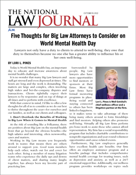 Lori Pines’ Five Thoughts for Big Law Attorneys on World Mental Health Day Published in The National Law Journal