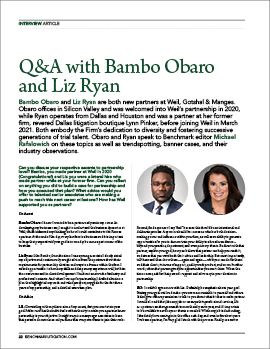 Liz Ryan and Bambo Obaro Featured in Benchmark Litigation Q&A