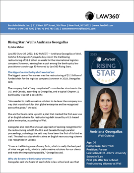 Andriana Georgallas Named 2023 Rising Star for Bankruptcy by Law360 Andriana Georgallas Named 2023 Rising Star for Bankruptcy by Law360