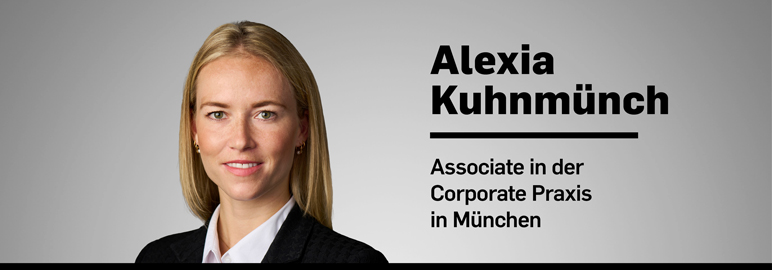 Banner image of Alexia Kuhnmünch with the words Associate in der Corporate Praxis in Munchen