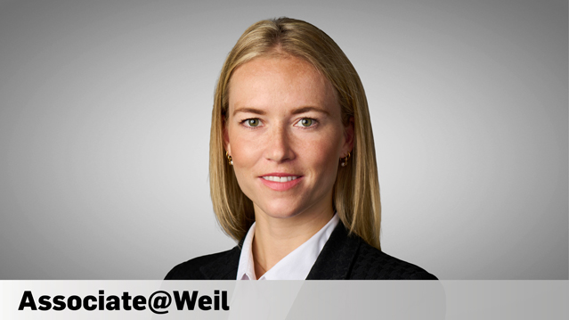 Photo of Alexia Kuhnmünch with the words Associate@Weil