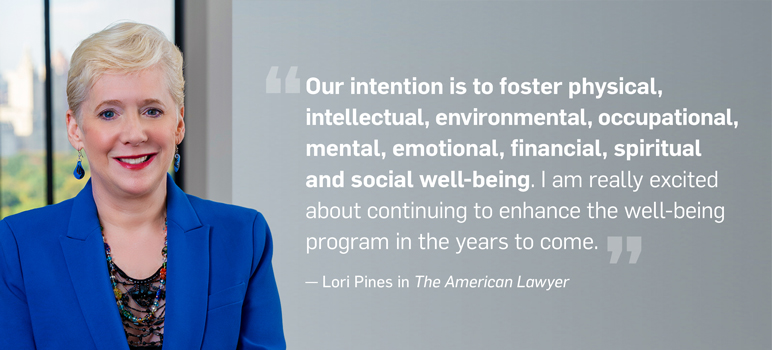 Image of Lori Pines next to a quote on well-being