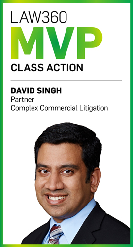 David Singh Profiled as a Law360 Class Action MVP for 2023