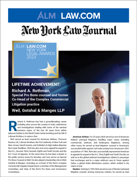 View New York Law Journal’s profile honoring Richard A. Rothman with their 2023 “Lifetime Achievement Award”