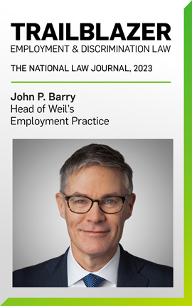 Headshot image of John Barry with text "Trailblazer, Employment & Discrimination, The National Law Journal, 2023"