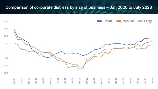 Comparison of corporate distress by size of business Comparison of corporate distress by size of business