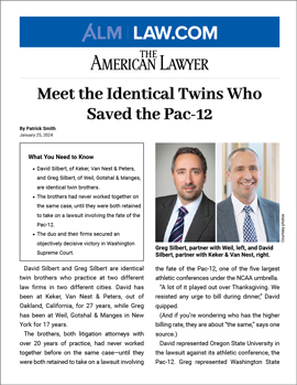 Greg Silbert and Twin Brother Featured by The American Lawyer for Pac-12 Appellate Victory