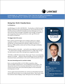 Timothy Burns Named 2025 Private Equity Rising Star by Law360