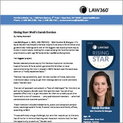 Sarah Borden Named 2025 Fund Formation Rising Star by Law360