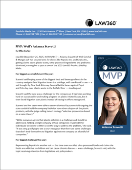 Image of Arianna Scavetti's Law360 MVP reprint