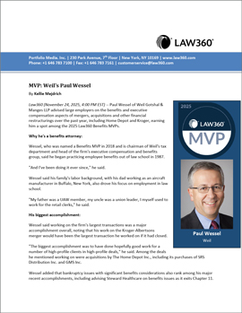 Image of Paul Wessel's Law360 MVP reprint