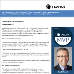 Image of Paul Wessel's Law360 MVP reprint