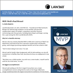 Image of Paul Wessel's Law360 MVP reprint