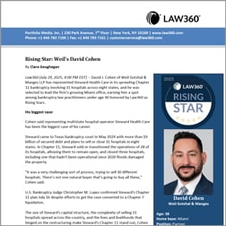 David Cohen Named 2025 Bankruptcy Rising Star by Law360