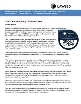 Law360 Honors Weil as a 2024 “Fund Formation Group of the Year”