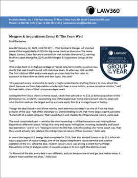 Law360 Honors Weil as a 2024 “Mergers & Acquisitions Group of the Year”