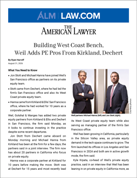 The American Lawyer article on Jon Stott’s and Michael Hanna’s move to Weil