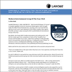 Law360 Honors Weil as a 2025 “Media & Entertainment Group of the Year”