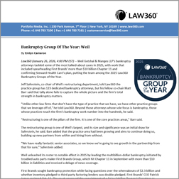 Law360 Honors Weil as a 2025 “Bankruptcy Group of the Year”