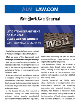 Weil Wins 2026 Class Action Litigation Department of the Year Honors at New York Legal Awards
