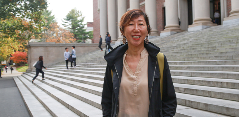 Akiko Mikumo on University Building Steps